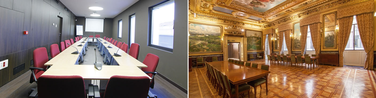 Vistas del interior del Palacio de Santoña, salon de actos comparado con anterior salón